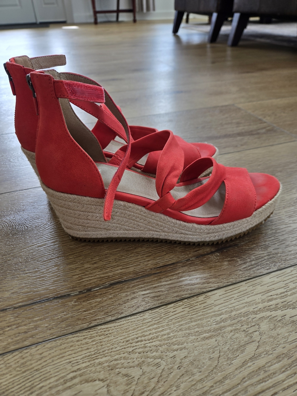 Eileen Fisher Red Strappy Espadrille Wedge Sandals
